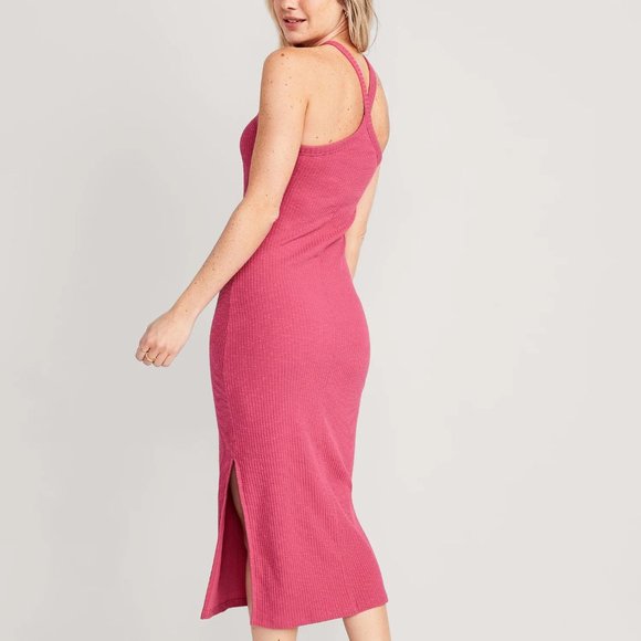 NWT Old Navy Fitted Rib-Knit Halter Midi Dress for Women - Picture 3 of 5